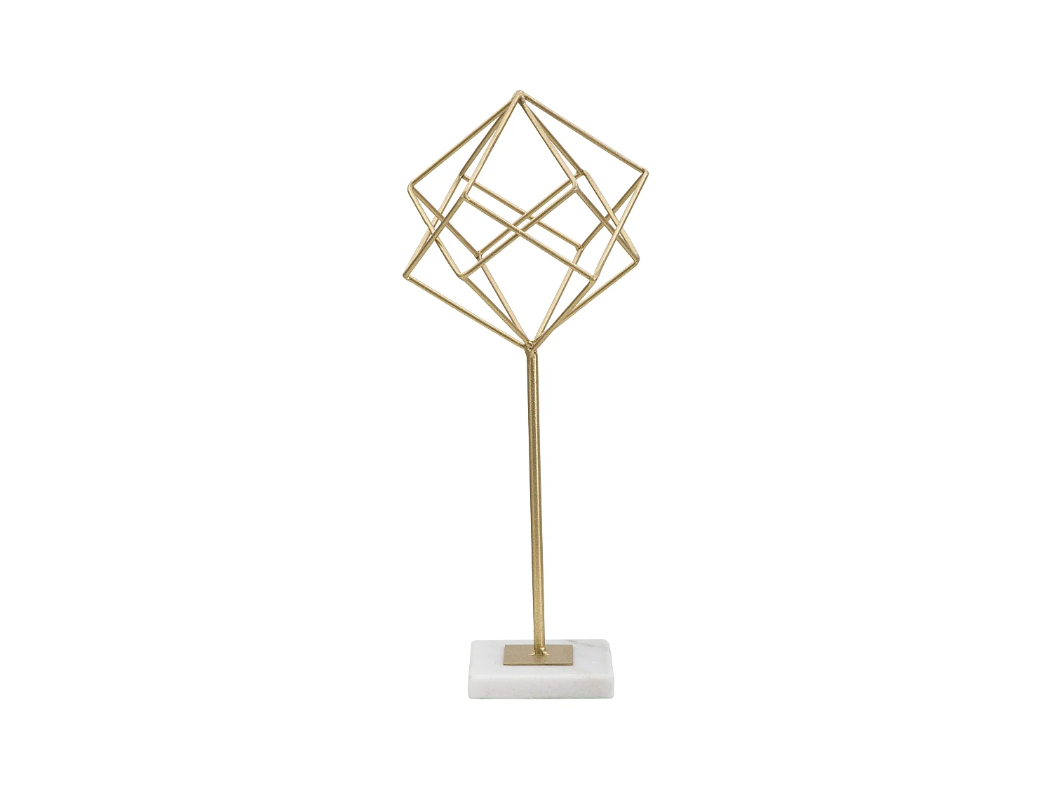 Sculpture géométrique en métal doré avec base en marbre, design raffiné, 16x18x41,5 cm