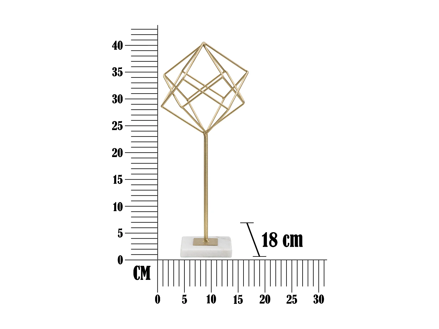 Gouden metalen sculptuur met witte marmeren voet 16x18x41,5 cm