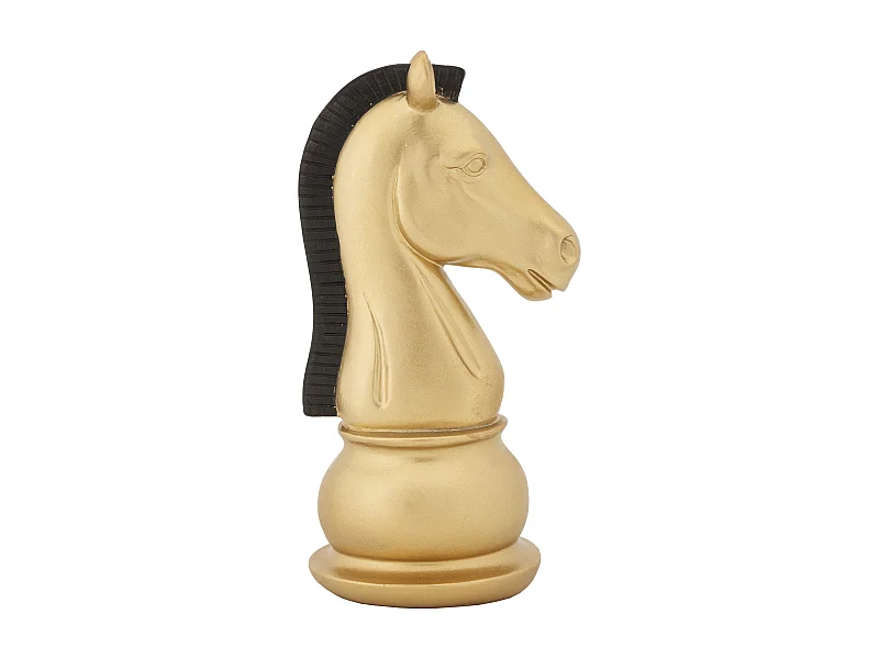 Cavallo degli scacchi in resina dorato e nero Ø cm 10,5x8,5x19