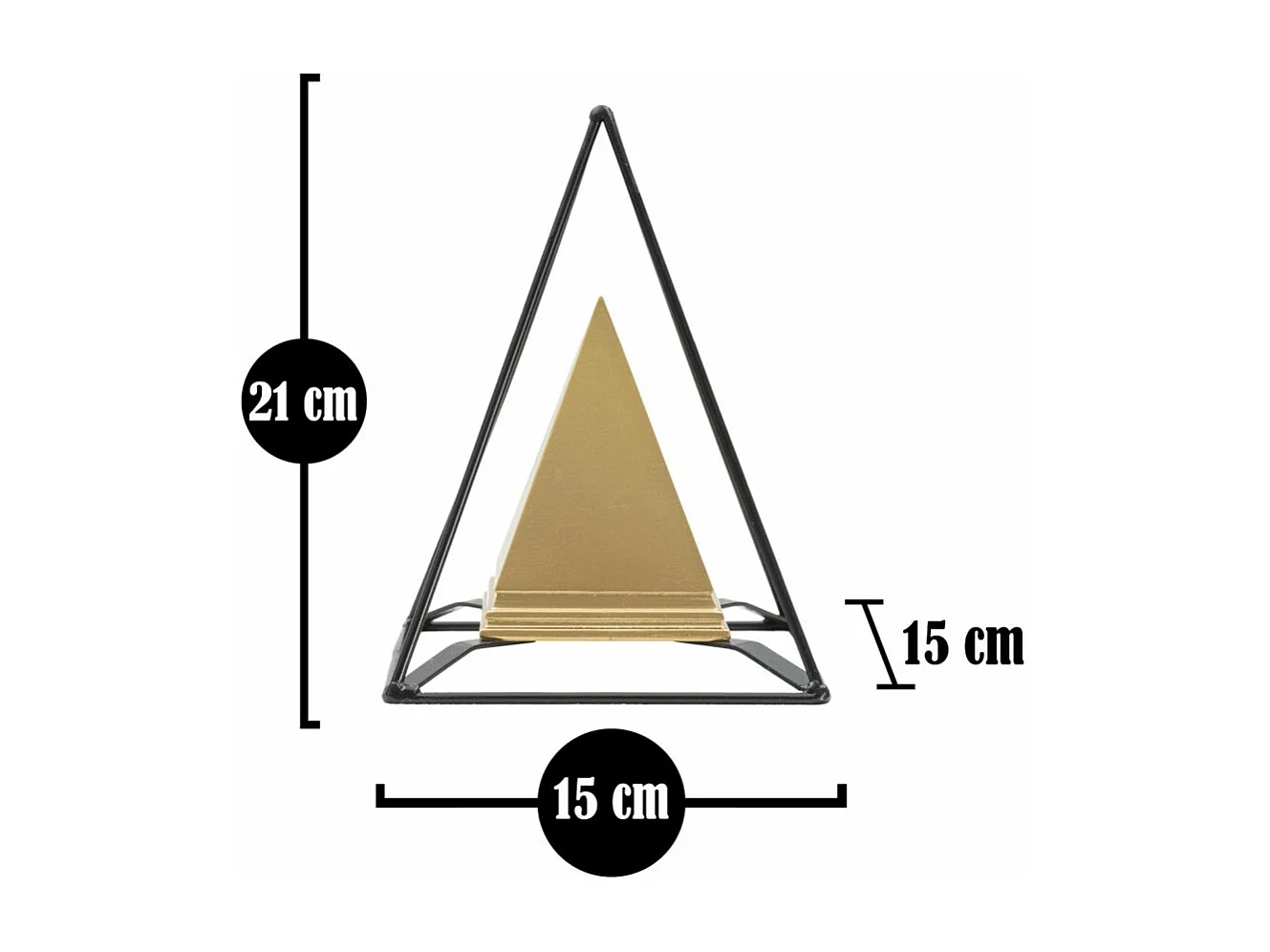 Piramide in metallo dorata con struttura nera cm 15x15x21