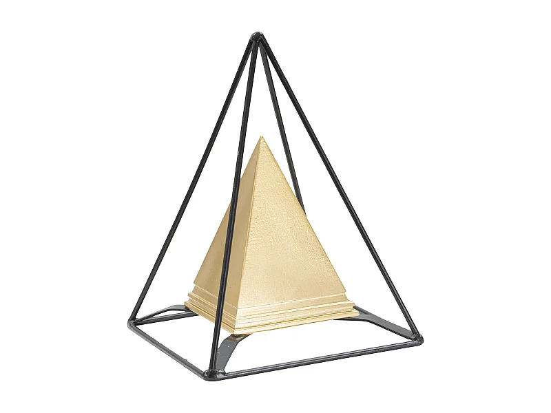 Gouden metalen piramide met zwarte structuur 15x15x21 cm