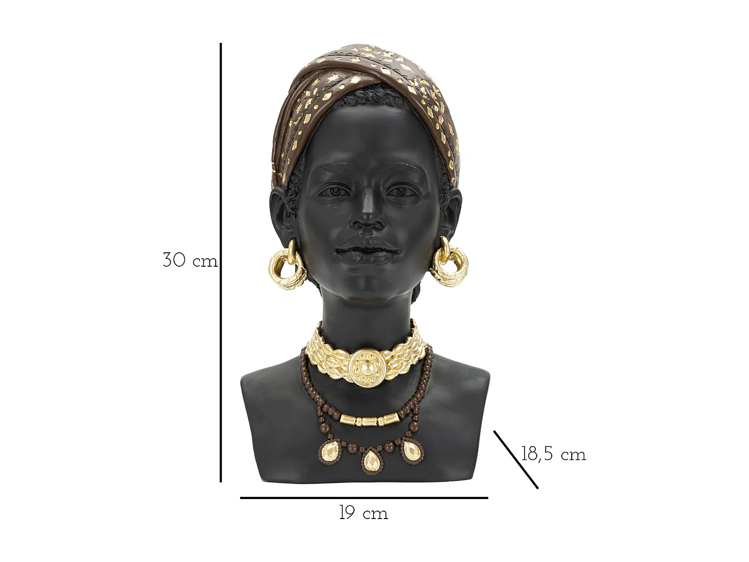 Statuetta a forma di testa di donna in resina nera cm 19x18,5x30