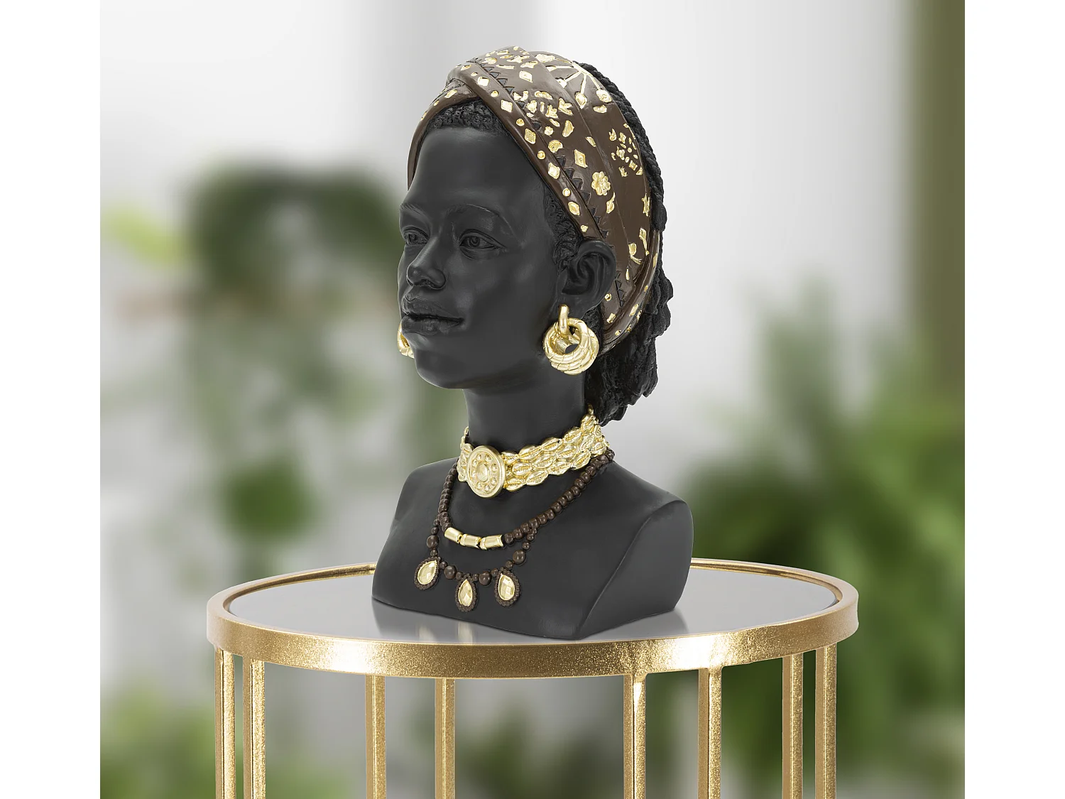 Statuette Tête Femme Bandeau "Massai" 30cm Noir