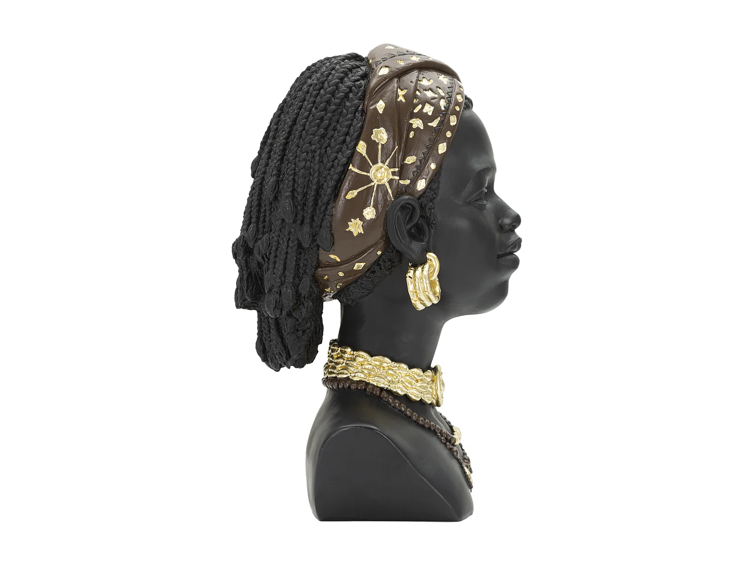 Statuette Tête Femme Bandeau "Massai" 30cm Noir