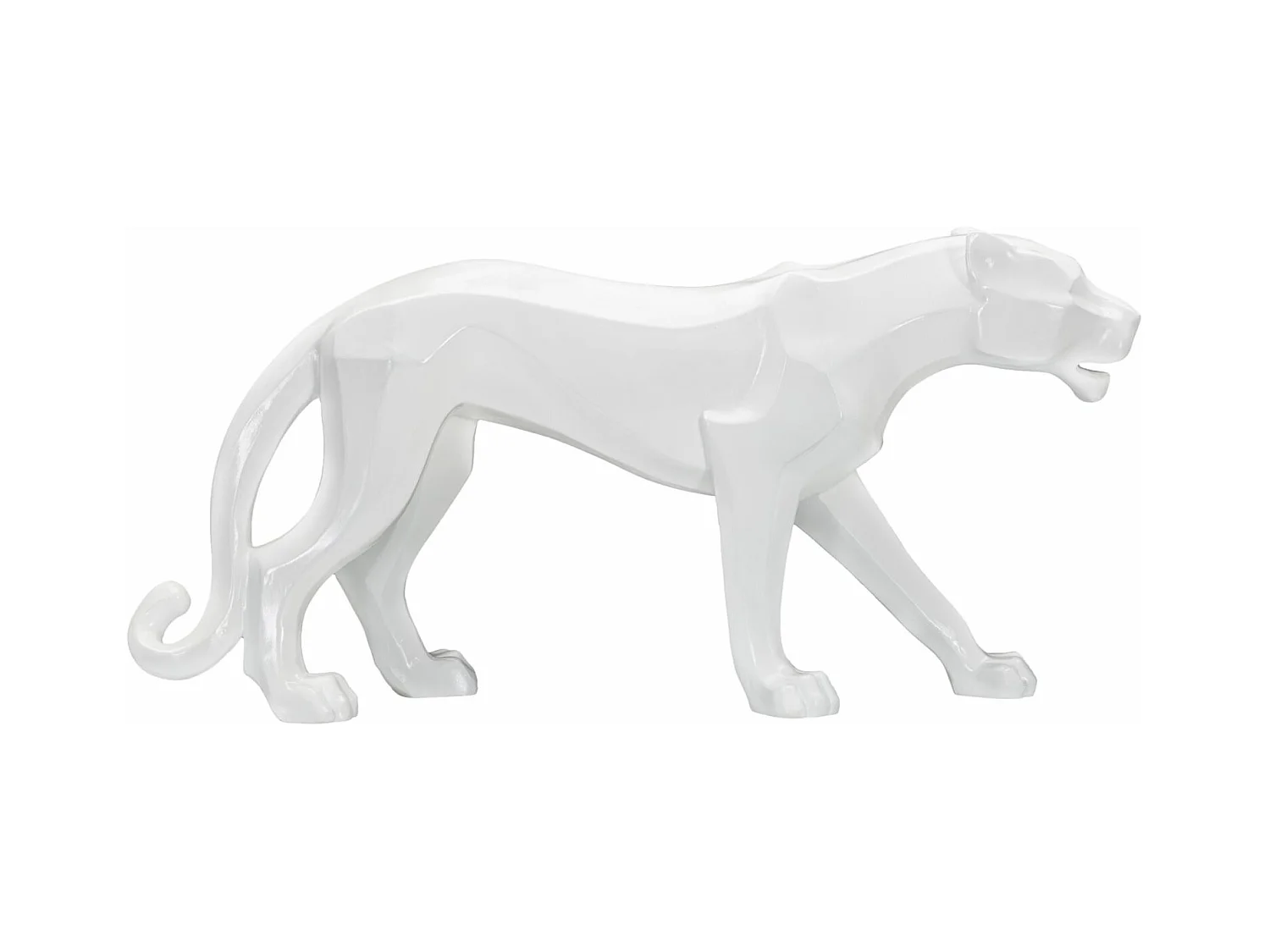 Sculpture géométrique de panthère blanche, 70x18x32,5 cm - Statue moderne inspirée du cubisme en résine