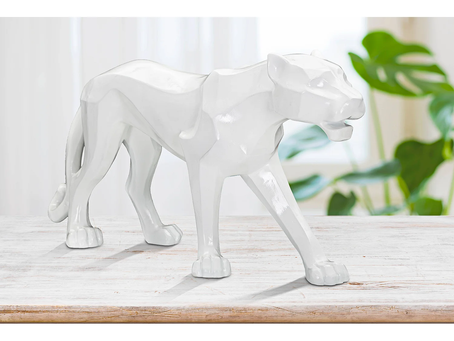 Statuette Déco en Résine "Panthère" 70cm Blanc