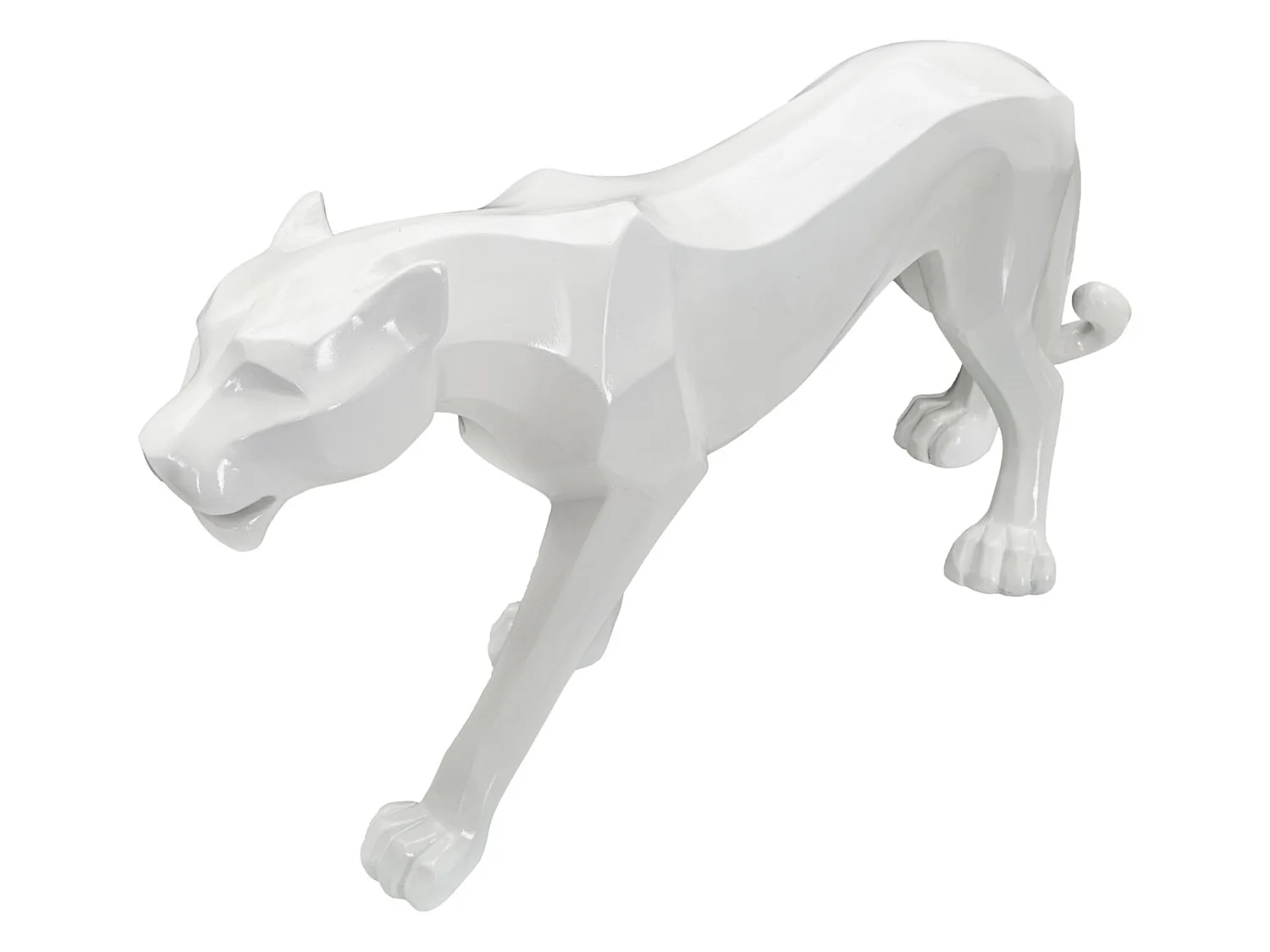 Dekorativ panterstatue i geometrisk kubistisk stil lavet af hvid polyresin – 70 x 18 x 32,5 cm – Glamourøs designer boligtilbehør