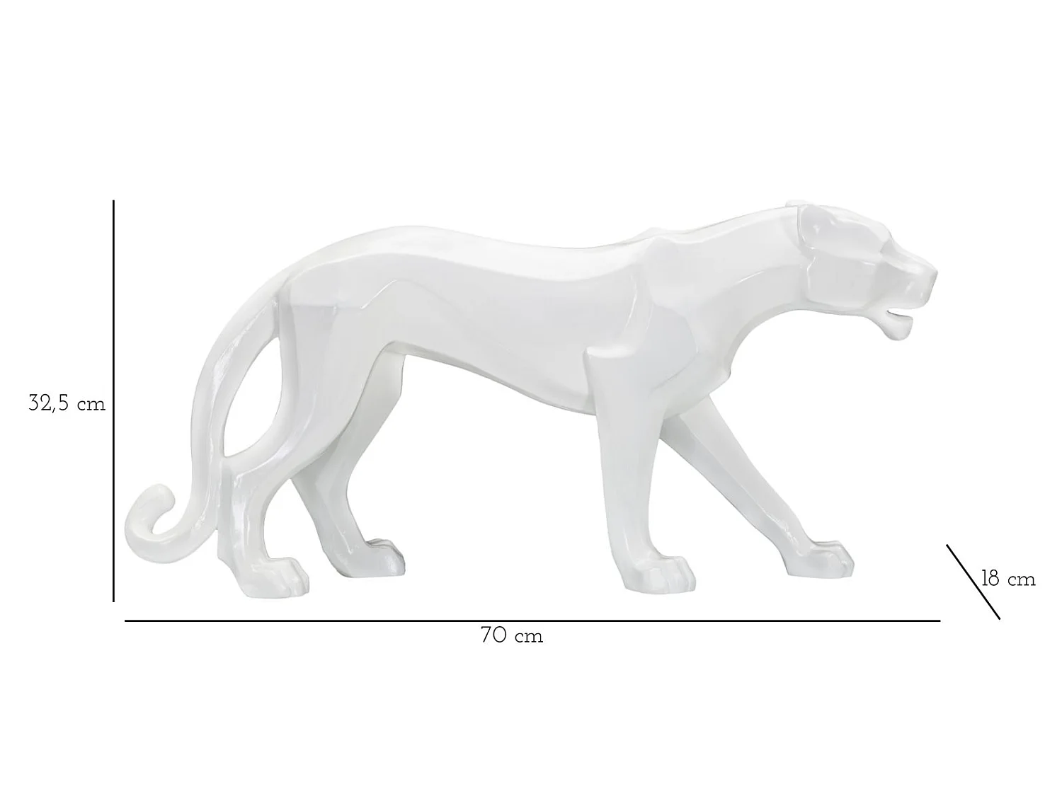 Dekorativ panterstatue i geometrisk kubistisk stil lavet af hvid polyresin – 70 x 18 x 32,5 cm – Glamourøs designer boligtilbehør