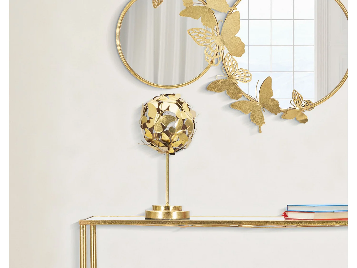Objet Déco Sphère en Métal "Papillons" 40cm Or