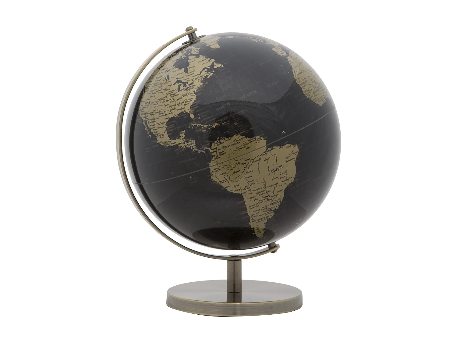 Mappamondo in pvc e base in metallo nero e dorato Ø cm 25x34