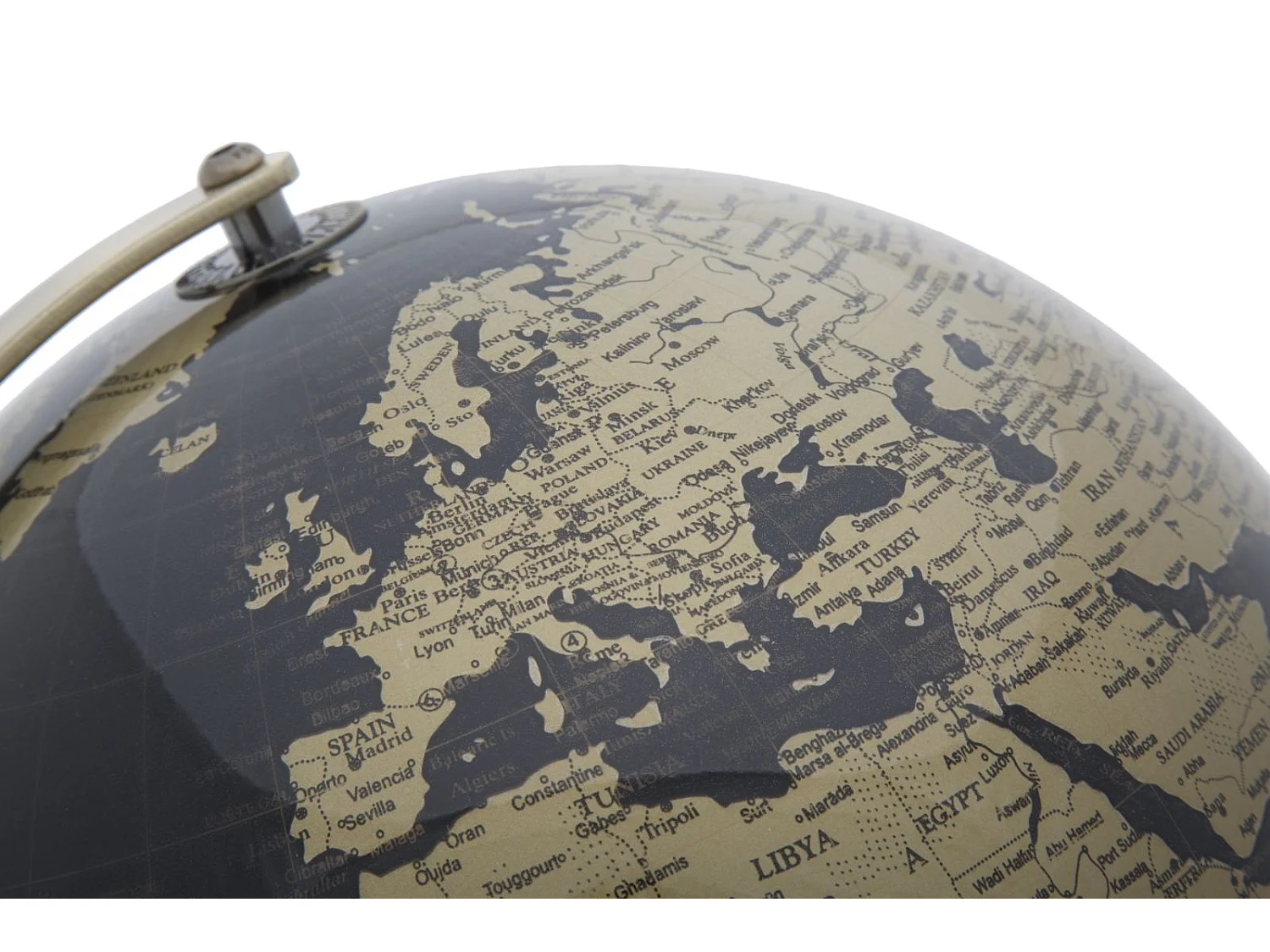 Mappamondo in pvc e base in metallo nero e dorato Ø cm 25x34