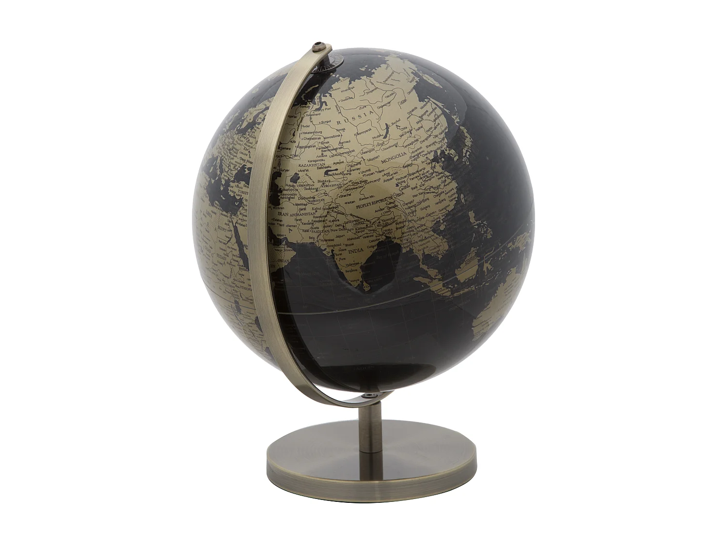 Mappamondo in pvc e base in metallo nero e dorato Ø cm 25x34