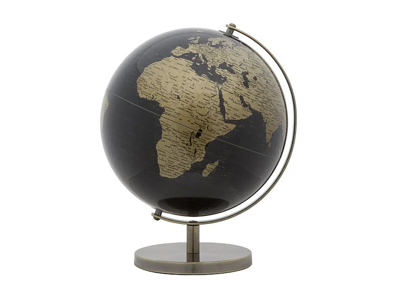 Globe Terrestre Déco "Map" 34cm Noir & Bronze