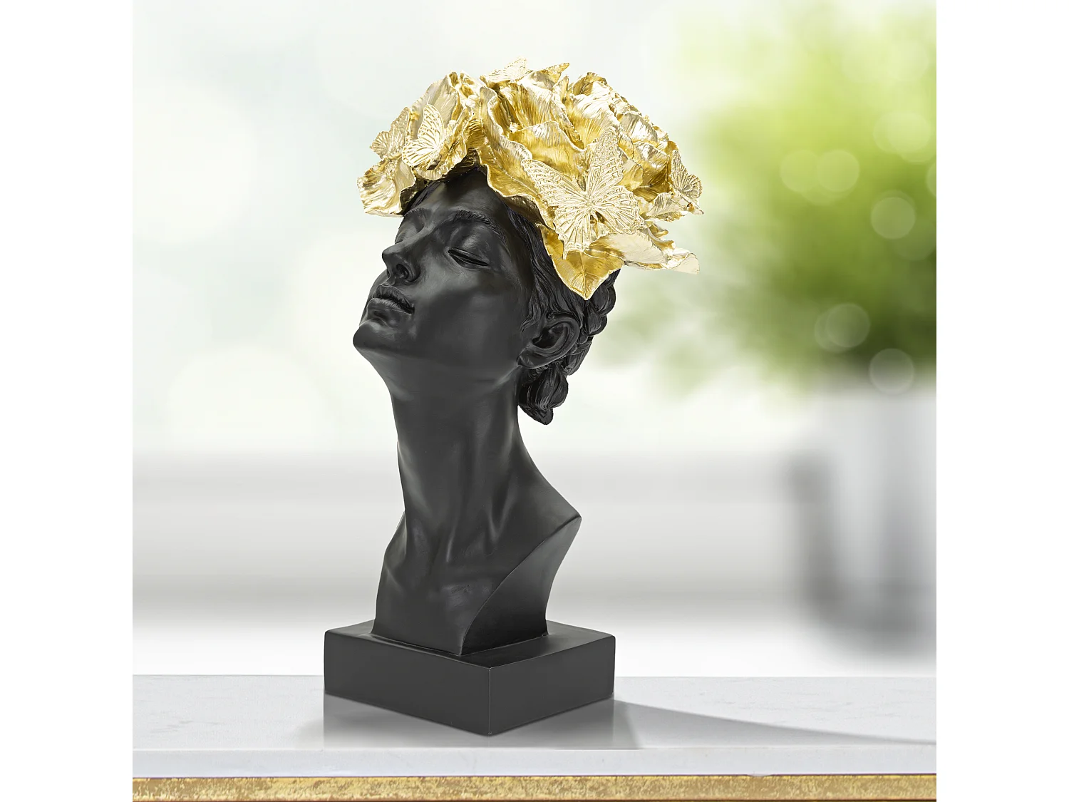 Statuette Tête Femme "Papillons" 36cm Noir