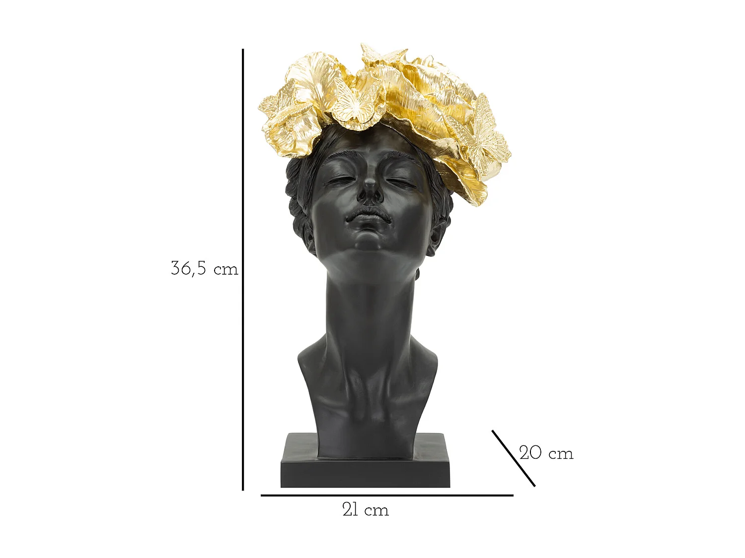 Statuette Tête Femme "Papillons" 36cm Noir