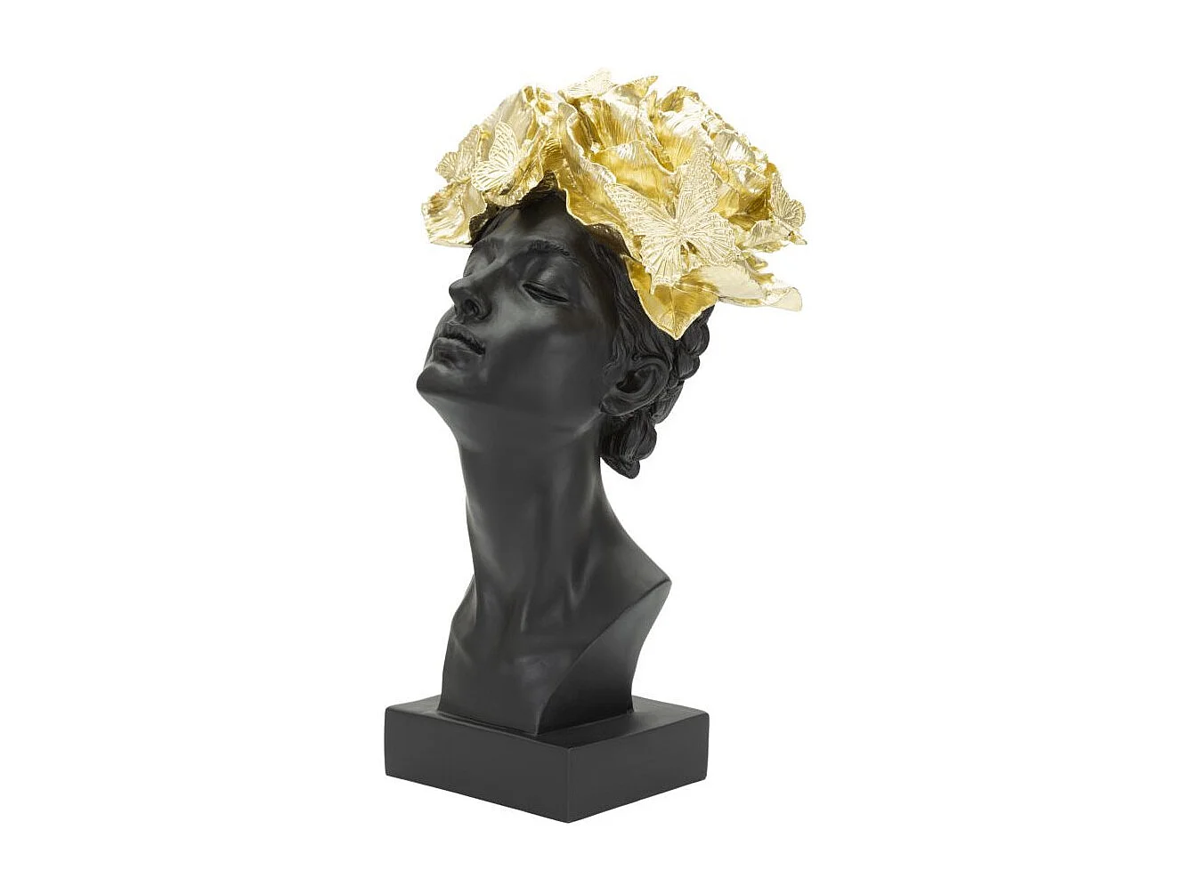 Statuette Tête Femme "Papillons" 36cm Noir