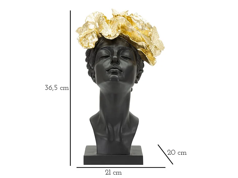 Statuetta a forma di testa di donna in resina nera cm 21x20x36,5