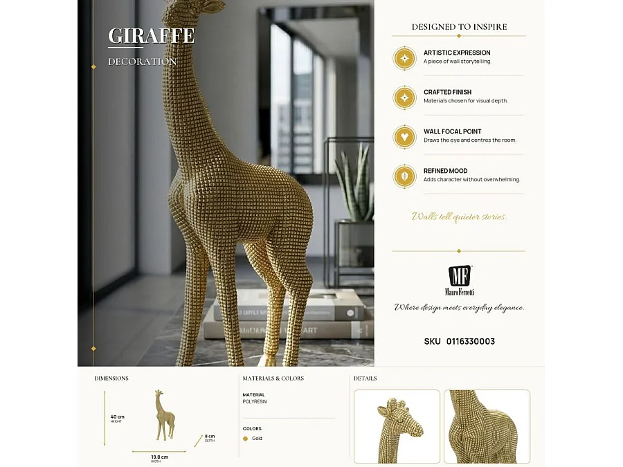 Giraffen-Statue aus Kunstharz goldfarben 19,8x8x40 cm