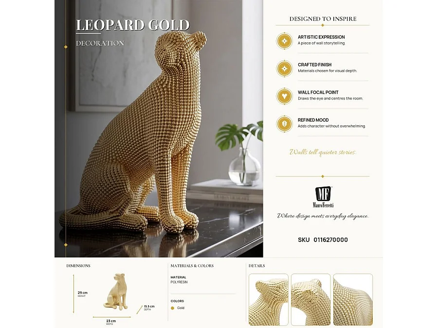 Statuette Déco en Résine "Léopard" 29cm Or