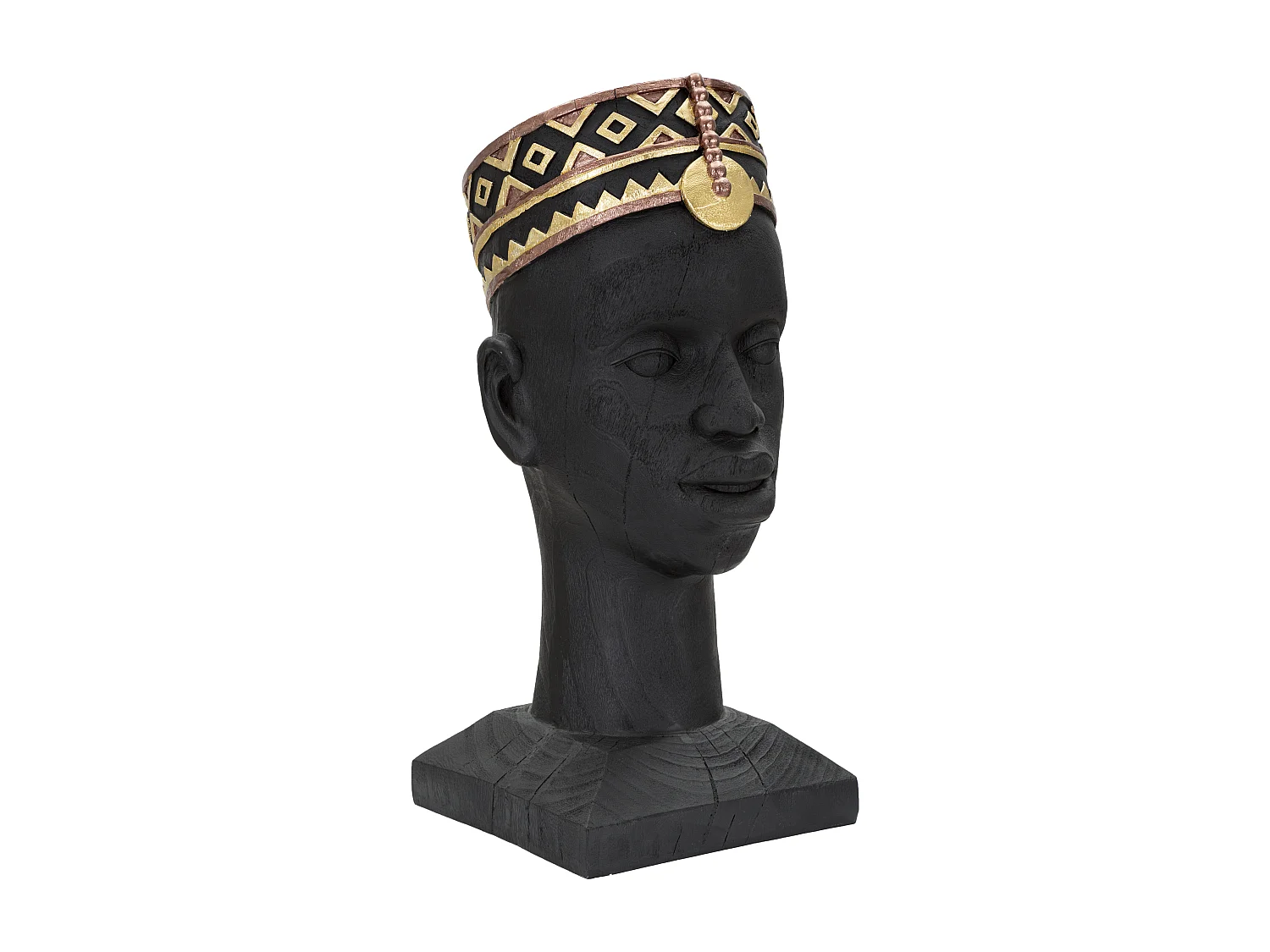 Statuetta a forma di testa di uomo in resina nera cm 25x25x56