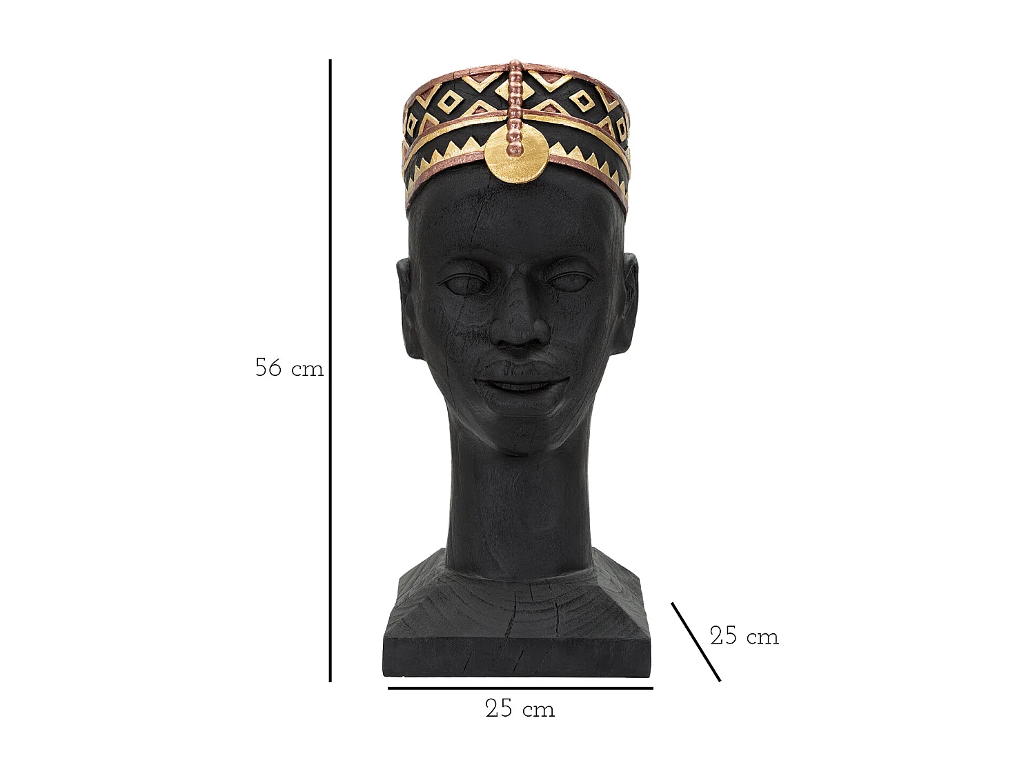 Statuetta a forma di testa di uomo in resina nera cm 25x25x56