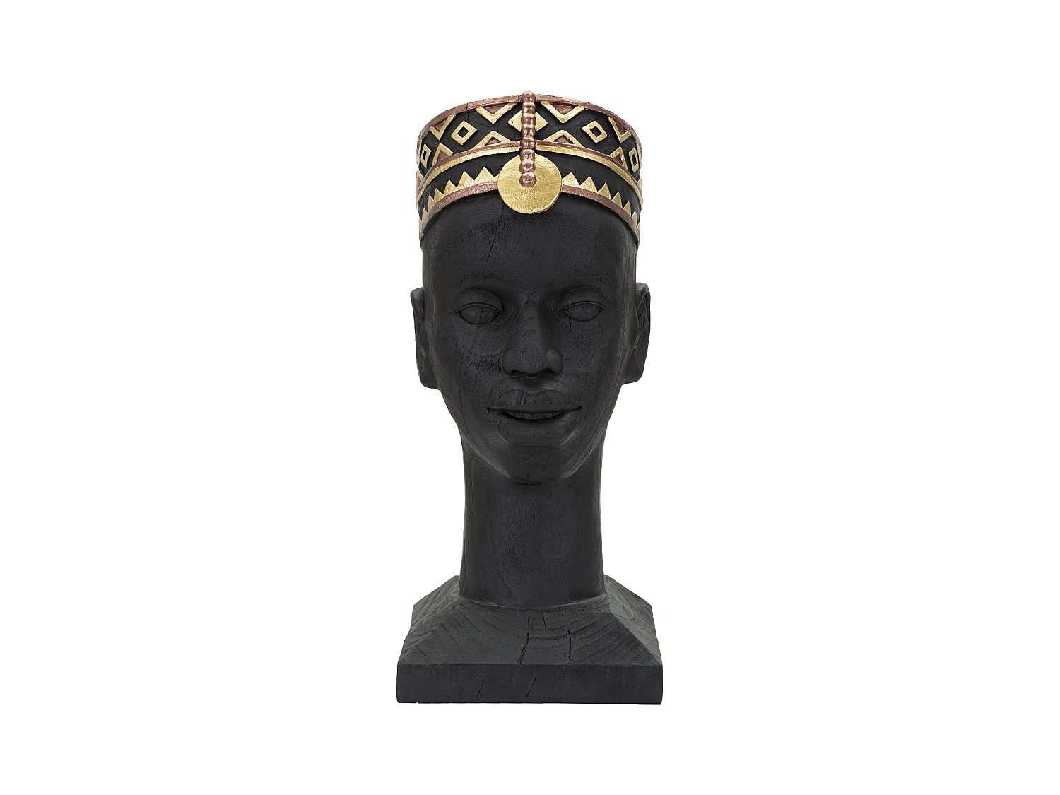Tête d'homme Masai - 25x25x56 cm - Statue en résine noire, inspiration Afrique du Nord.