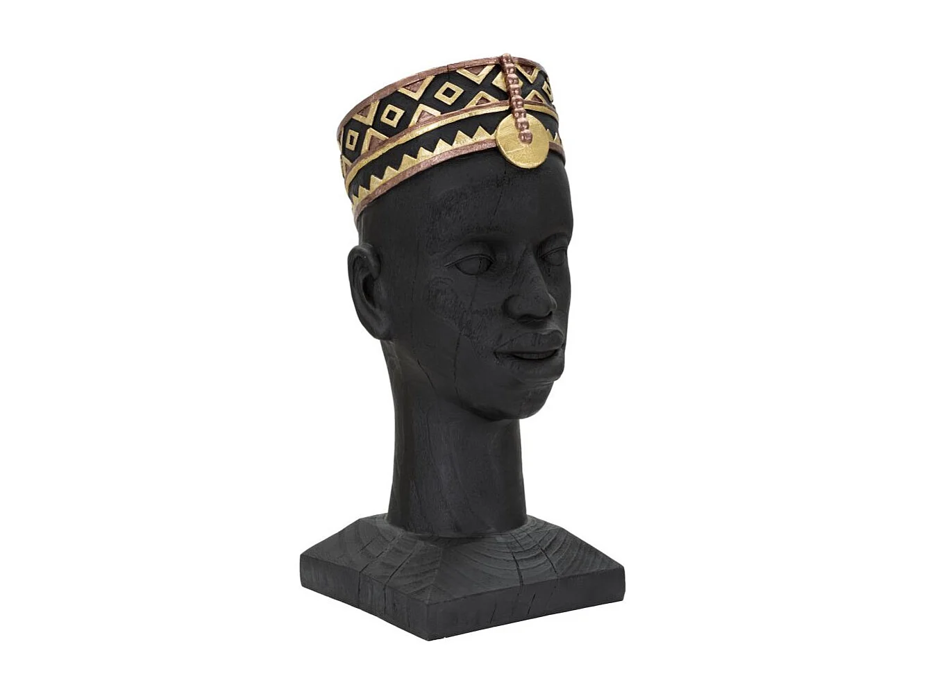 Statue Tête Homme Couvre-Chef "Massai" 56cm Noir