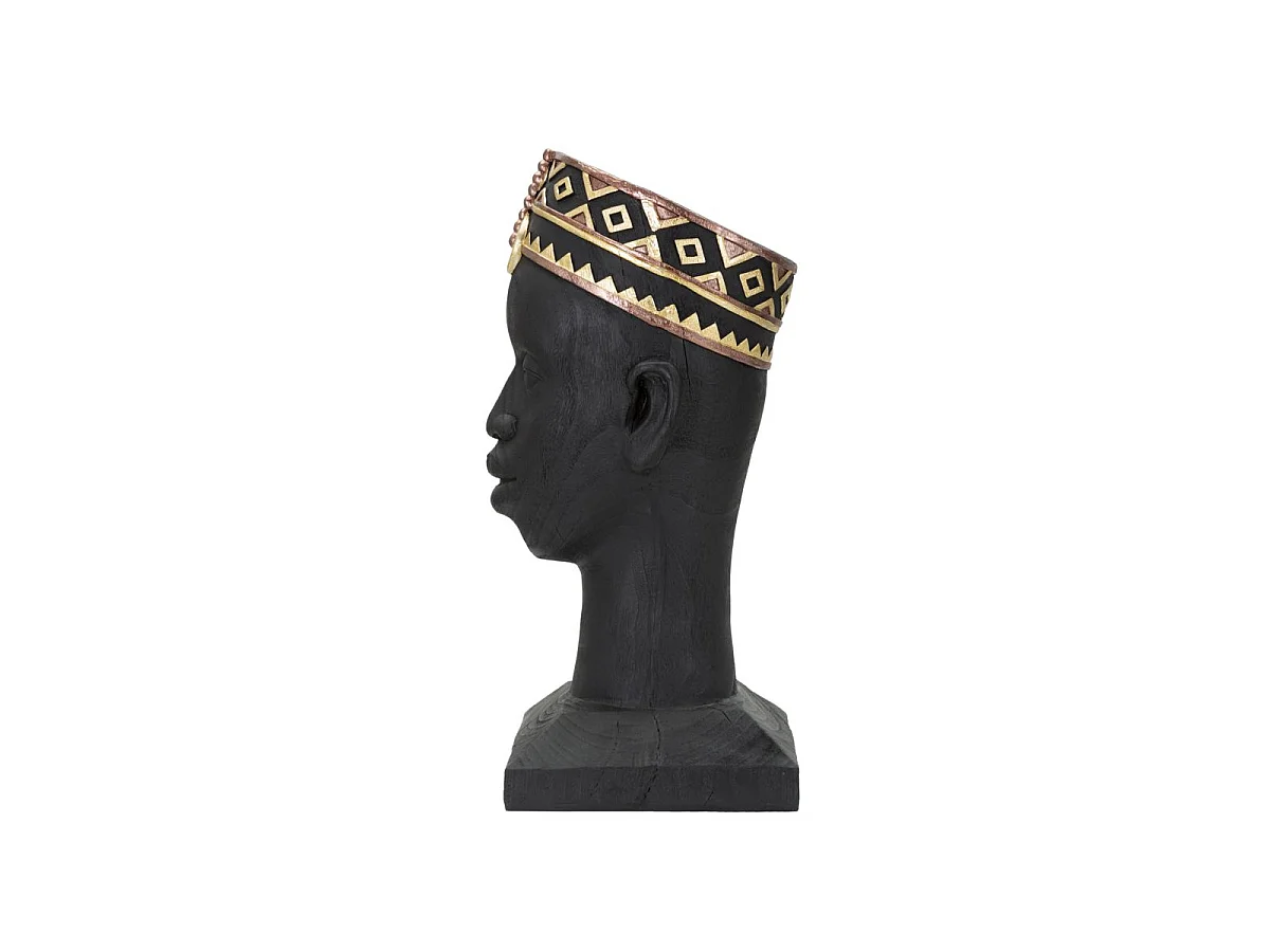 Statuetta a forma di testa di uomo in resina nera cm 25x25x56