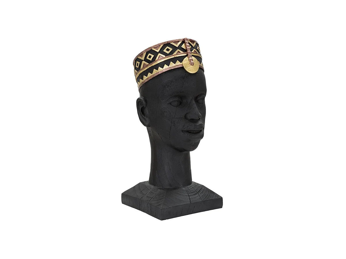 Statuetta a forma di testa di uomo in resina nera cm 25x25x56