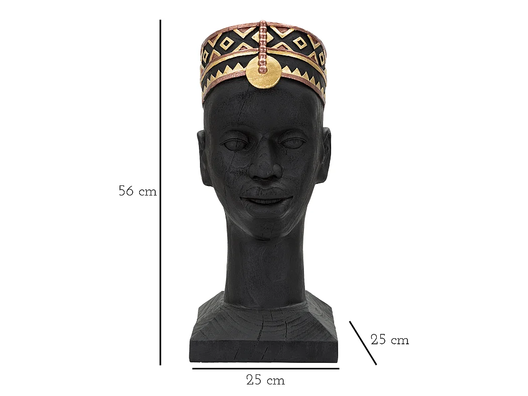 Statuetta a forma di testa di uomo in resina nera cm 25x25x56