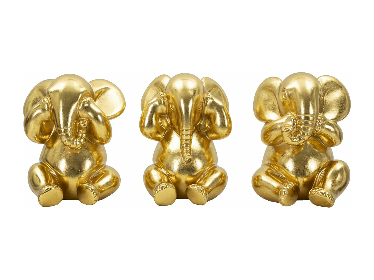 Lot de 3 Statuettes en Résine "Éléphants" 20cm Or