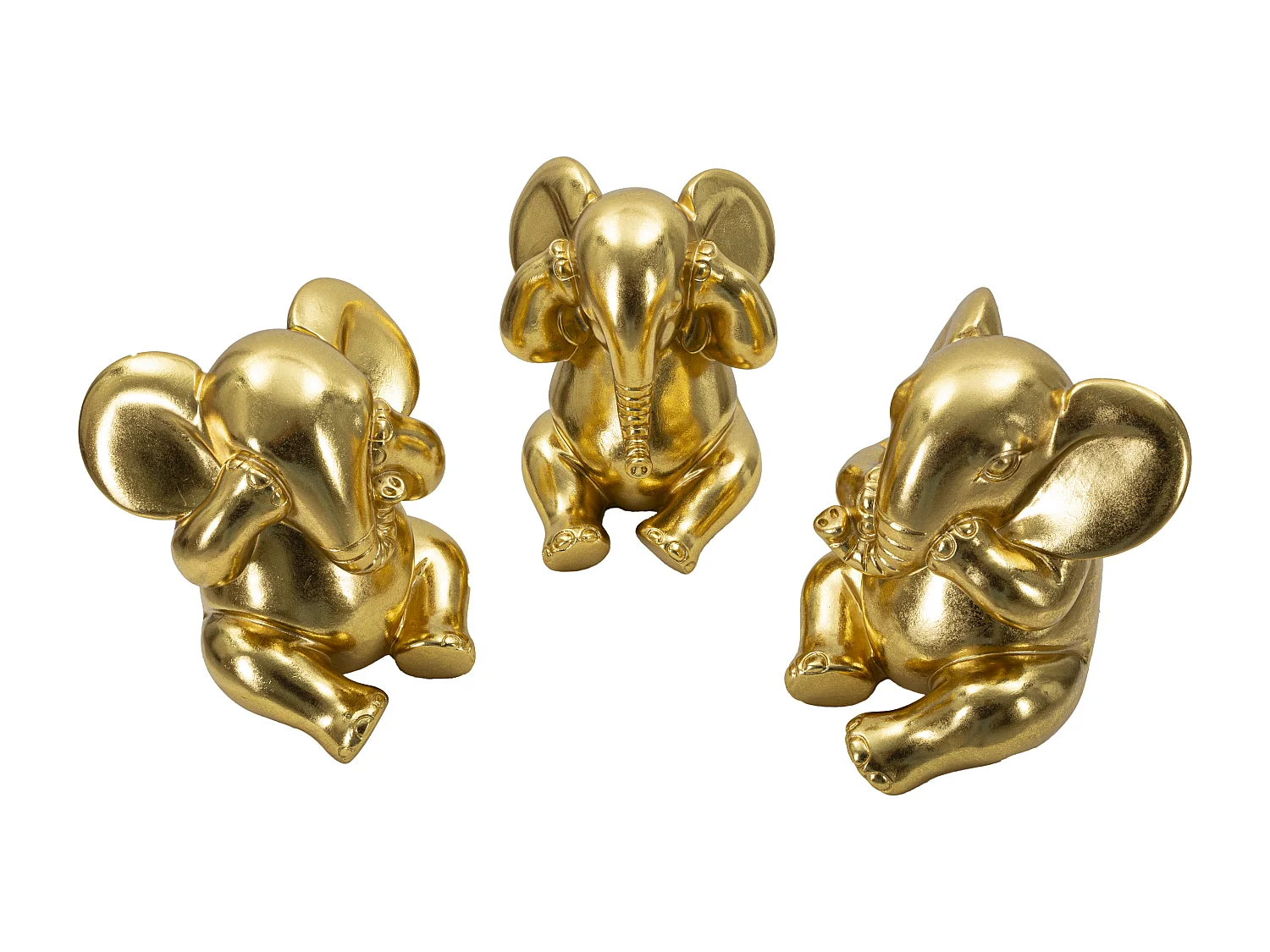 Lot de 3 Statuettes en Résine "Éléphants" 20cm Or