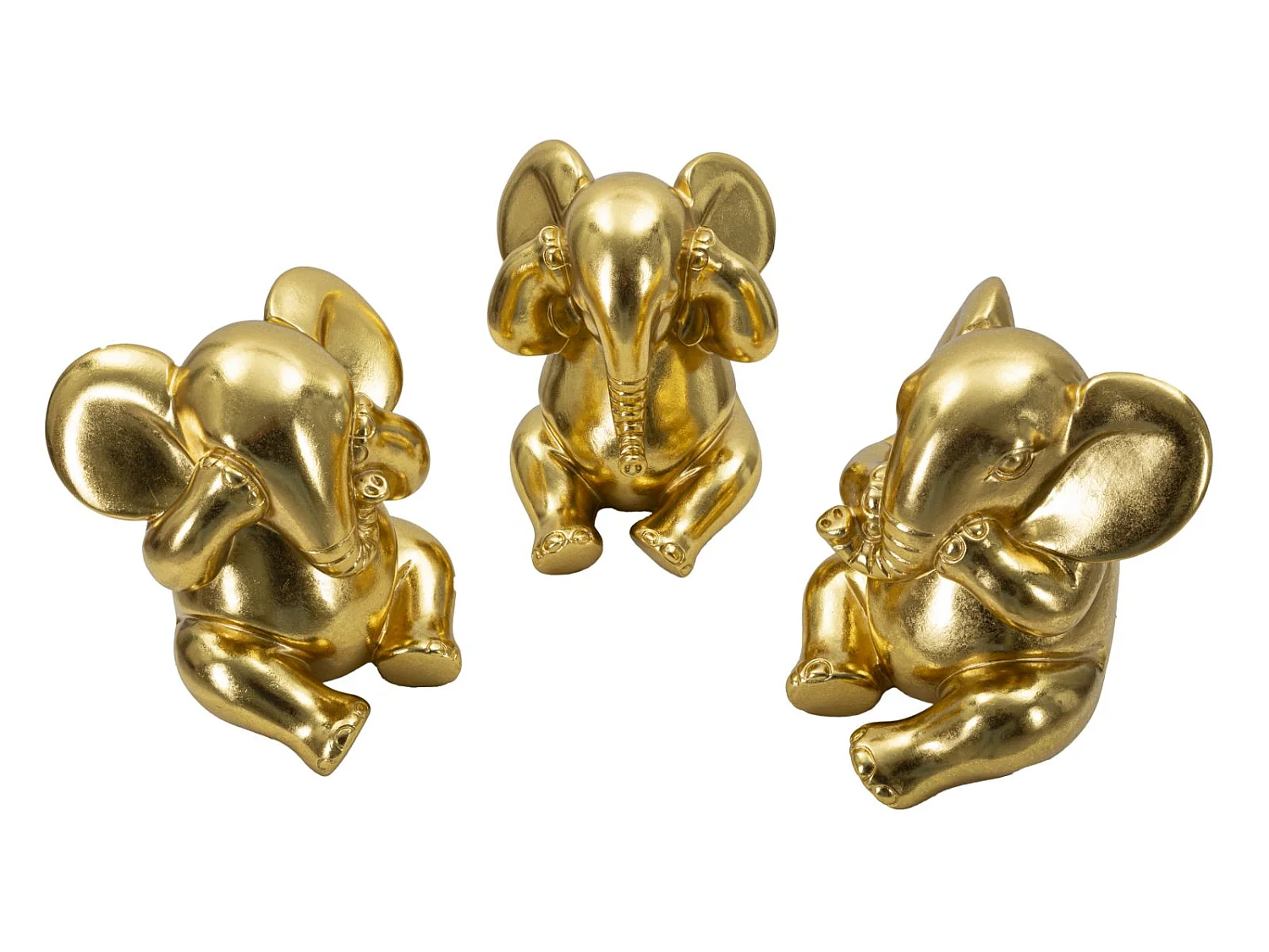 Set van 3 gouden hars olifanten Ø 15,5x20,5 cm