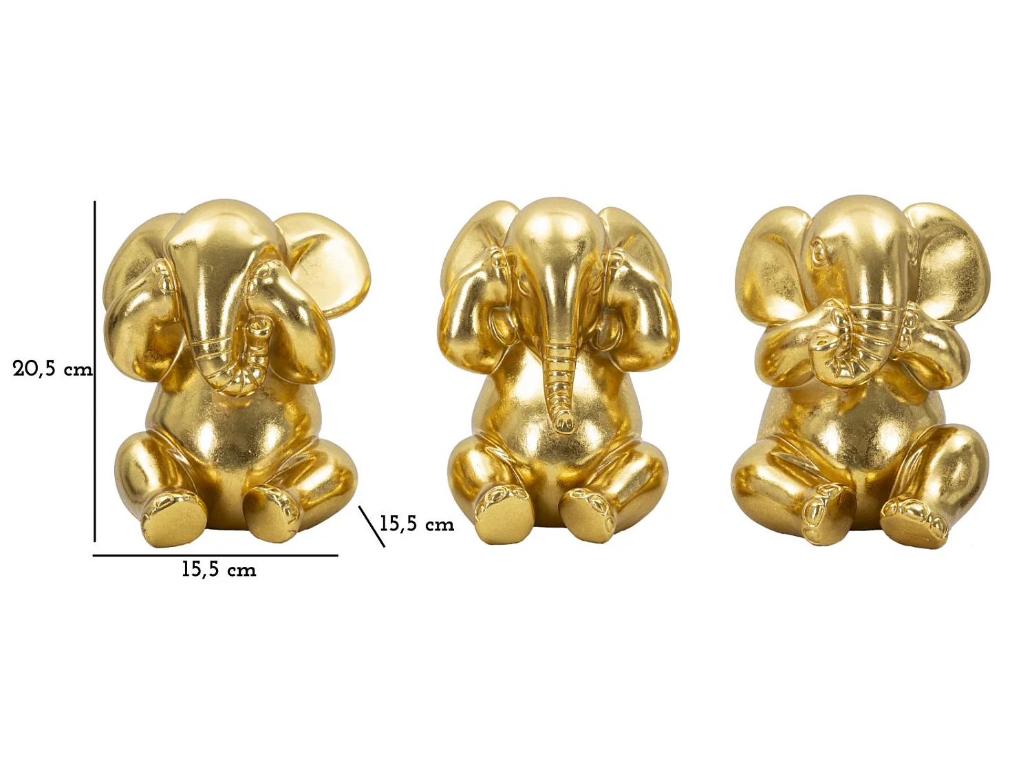 Set van 3 gouden hars olifanten Ø 15,5x20,5 cm