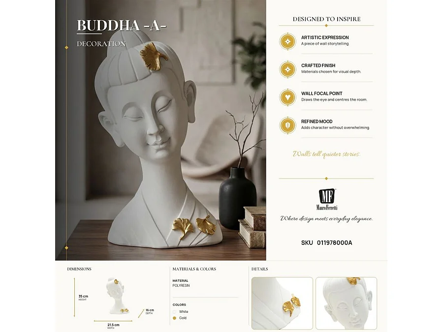 Statuette Déco en Résine "Bouddha" 35cm Blanc