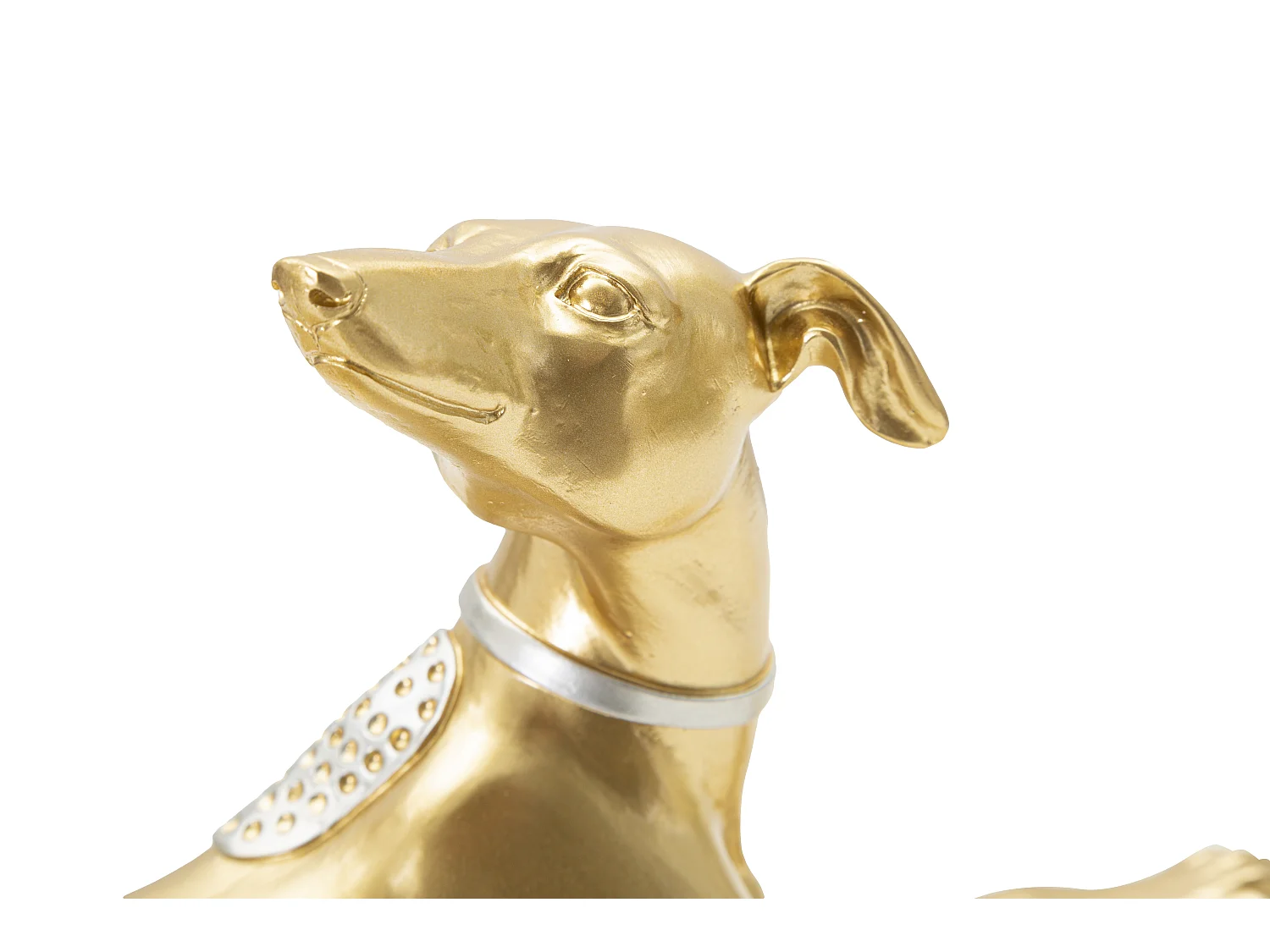 Statua di cane sdraiato in resina dorata cm 32,2x9,5x18,3