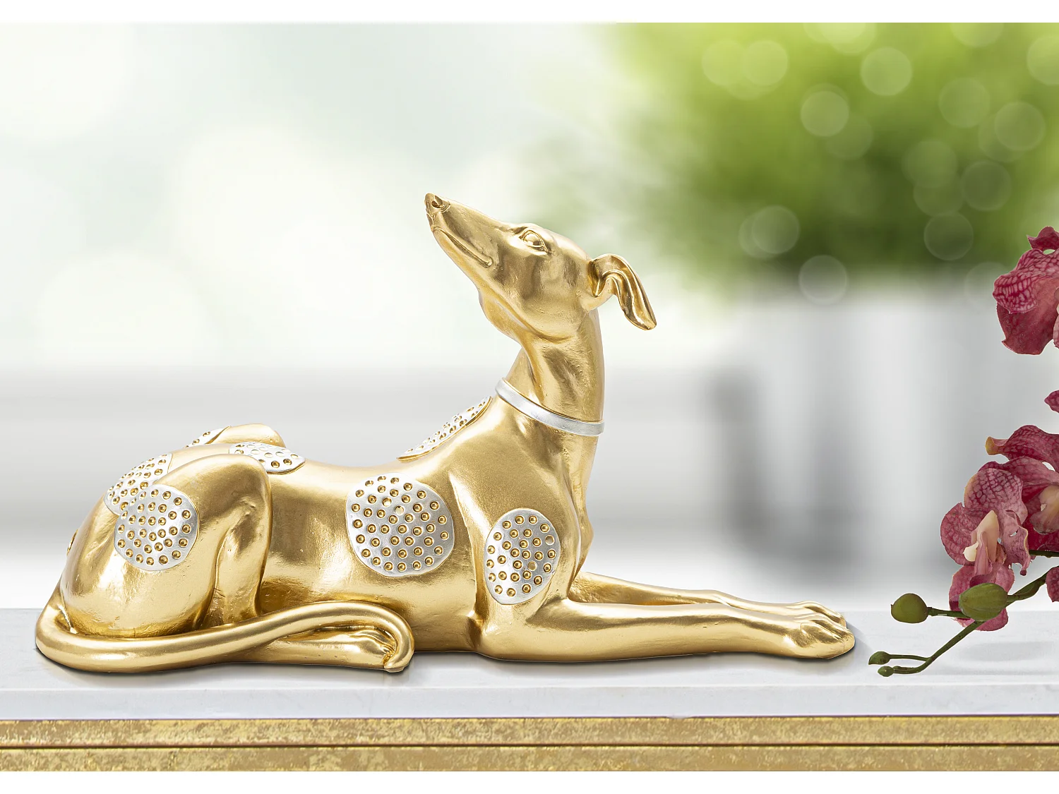 Statuette Design en Résine "Chien Couché" 32cm Or