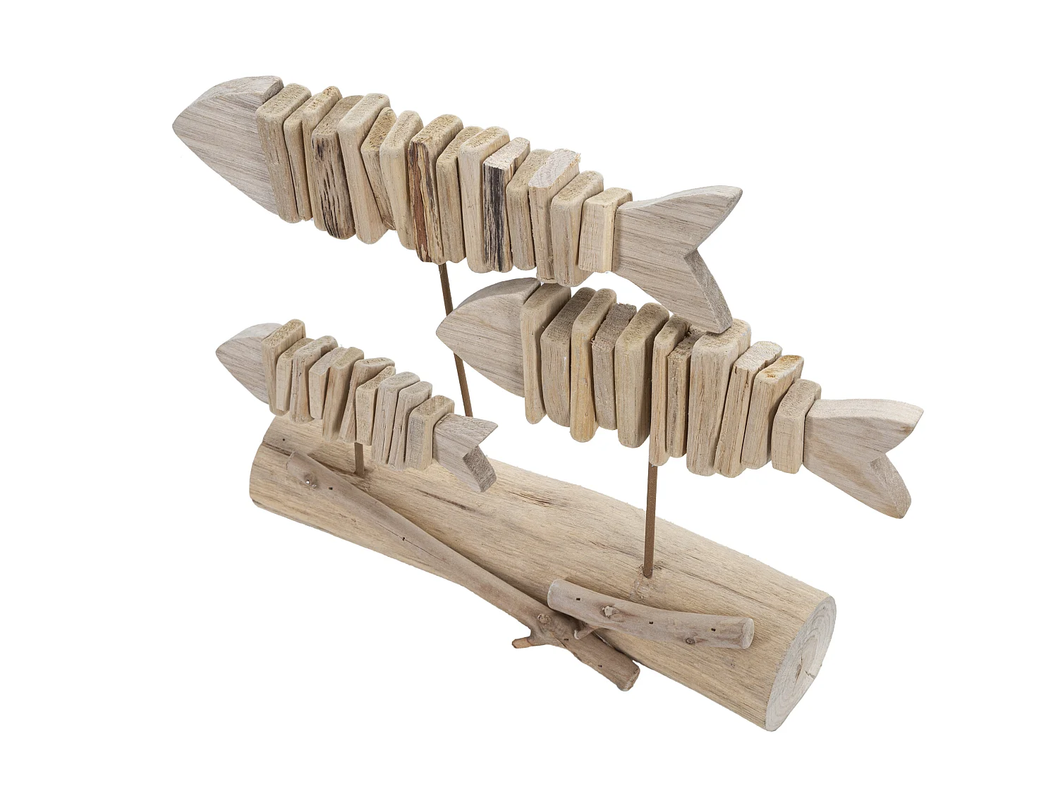 Scultura con pesci in legno marrone cm 37x10x24