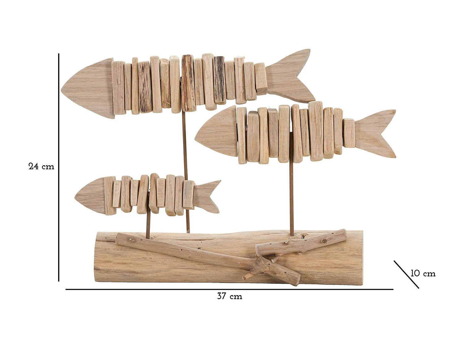 Scultura con pesci in legno marrone cm 37x10x24