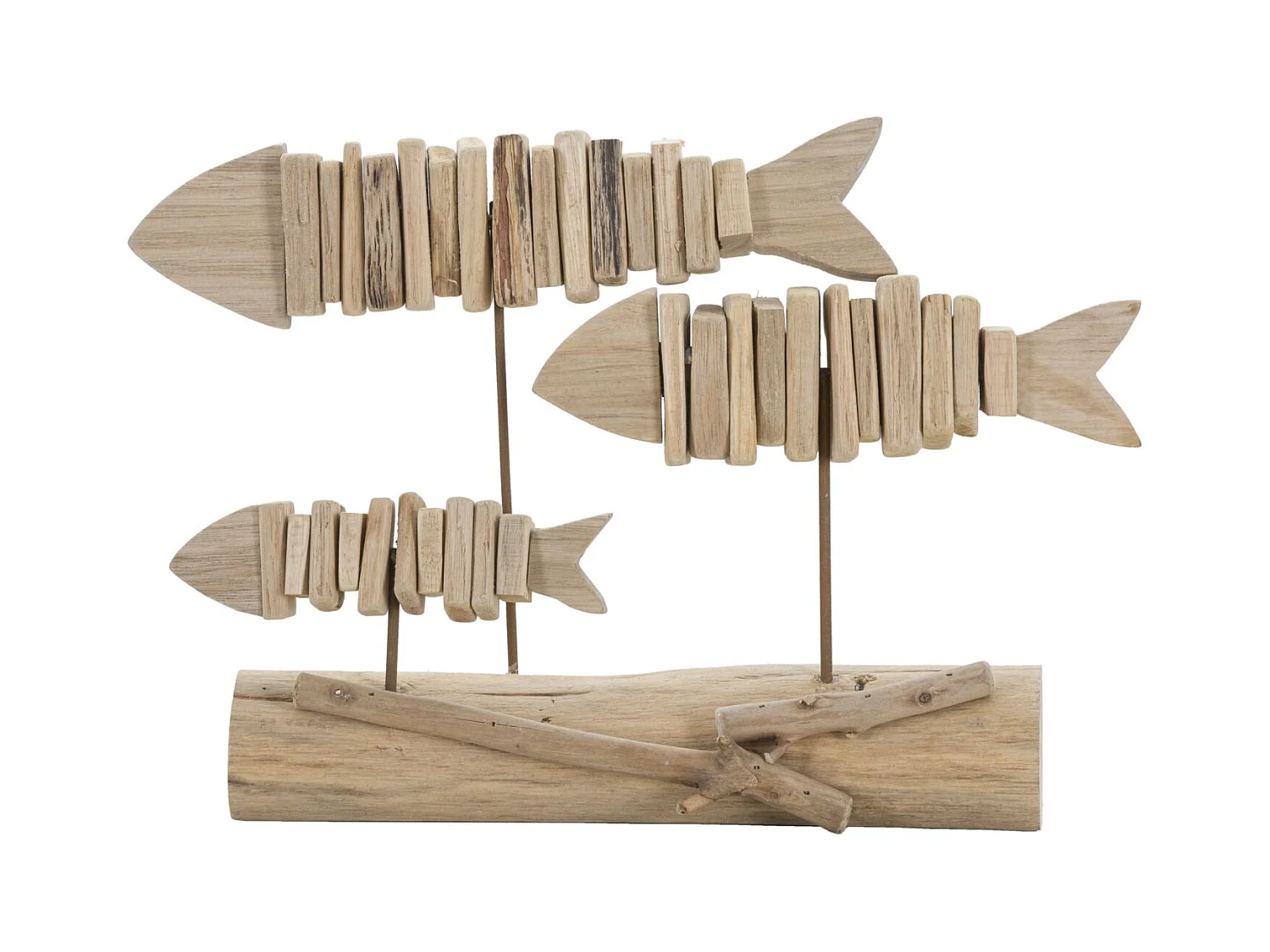 Sculpture avec poisson en bois marron 37x10x24 cm