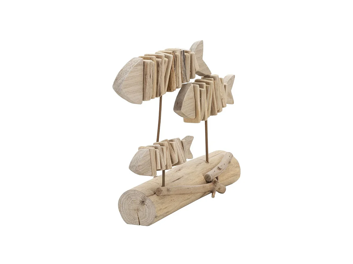 Statuette Banc de Poisson en Bois "Tanoak" 37cm Naturel