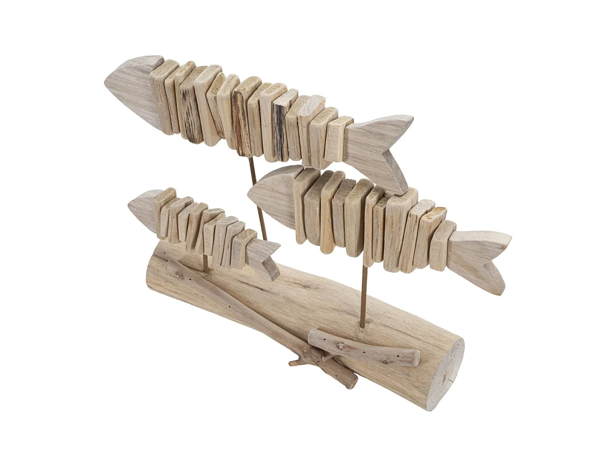 Statuette Banc de Poisson en Bois "Tanoak" 37cm Naturel