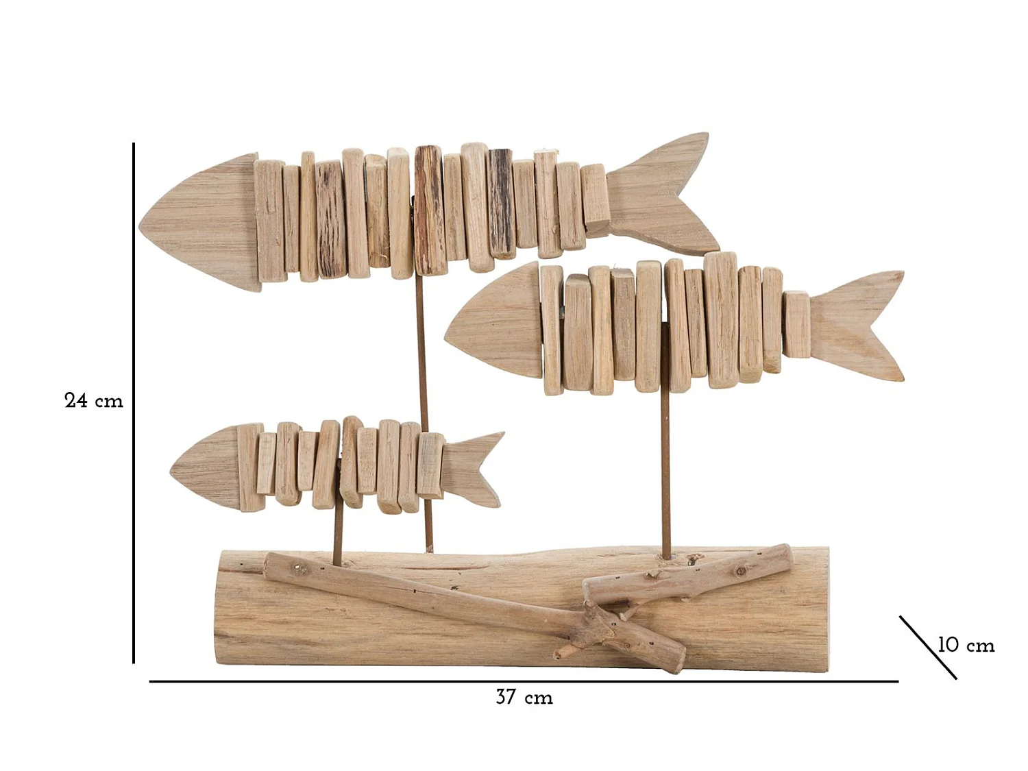 Statuette Banc de Poisson en Bois "Tanoak" 37cm Naturel