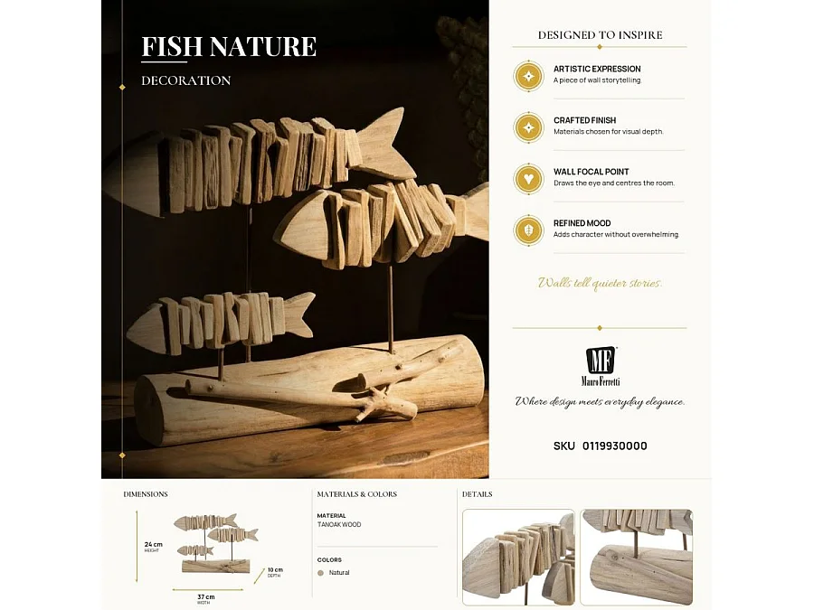 Statuette Banc de Poisson en Bois "Tanoak" 37cm Naturel