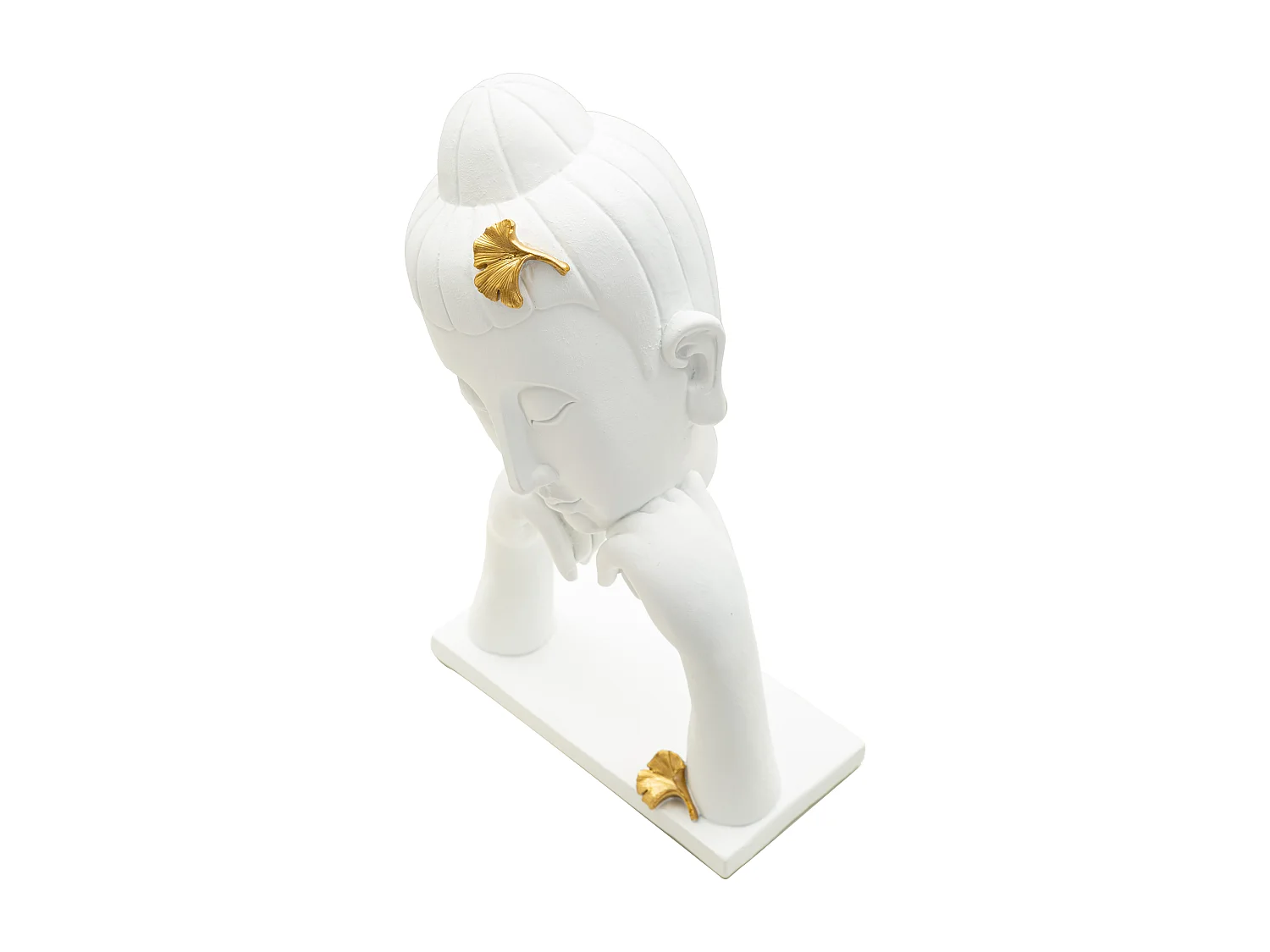 Testa di Buddha in resina bianca cm 21,5x13x36