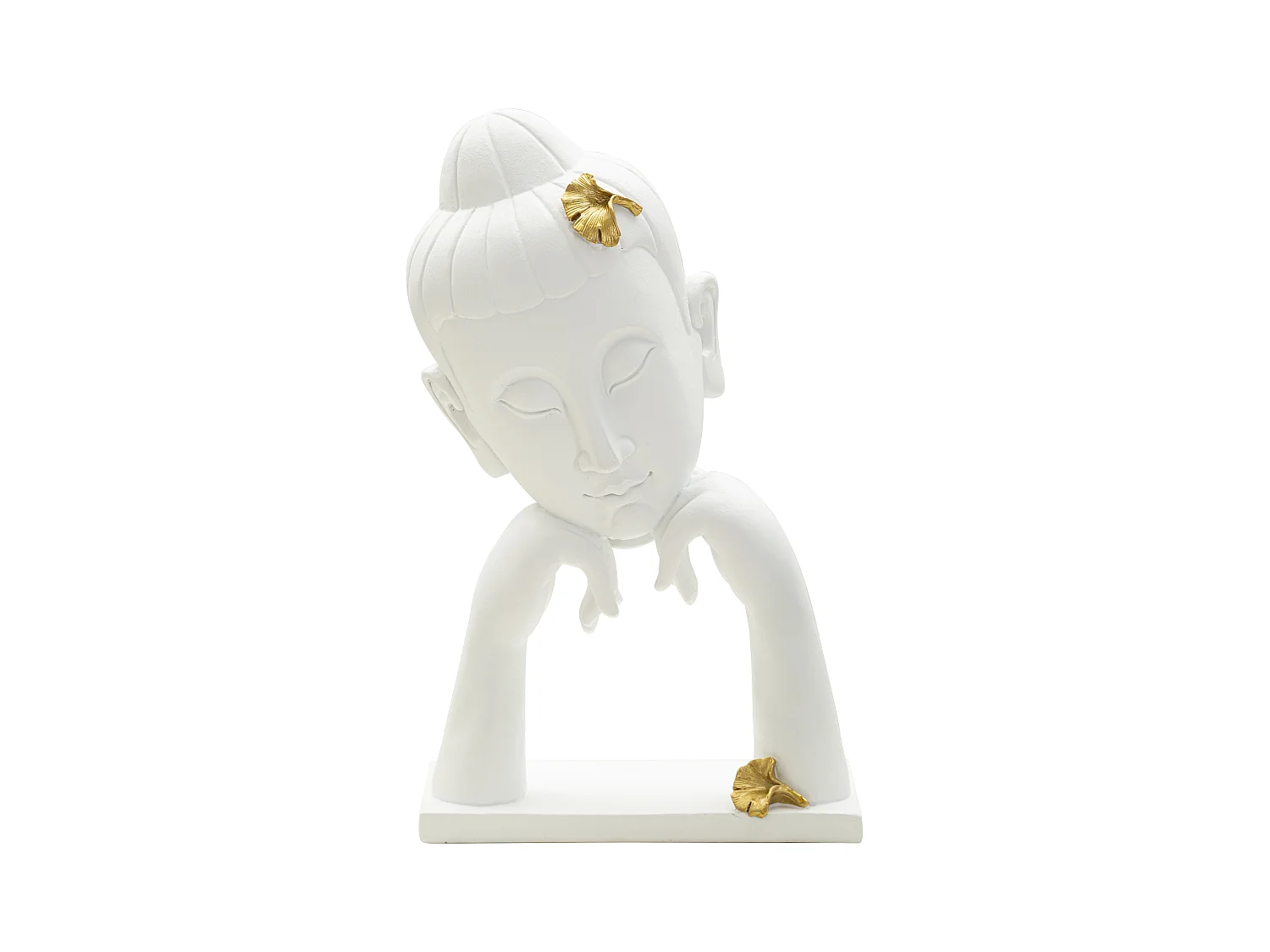 Tête de Buddha -B- Design Élégant en Résine avec Feuilles Dorées - Dimensions 21,5x13x36 cm