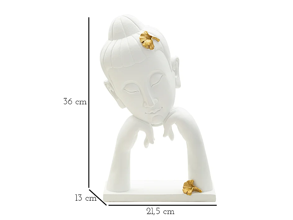 Witte hars Boeddha hoofd, 21,5x13x36 cm