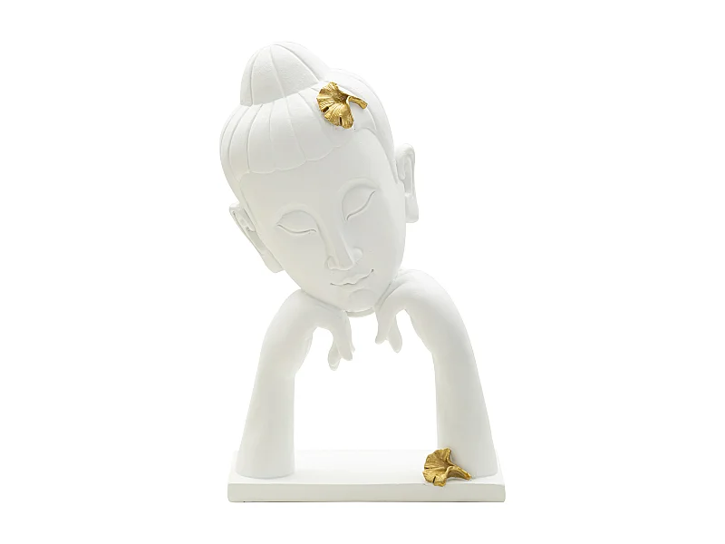 Statuette Déco en Résine "Bouddha Mains" 36cm Blanc