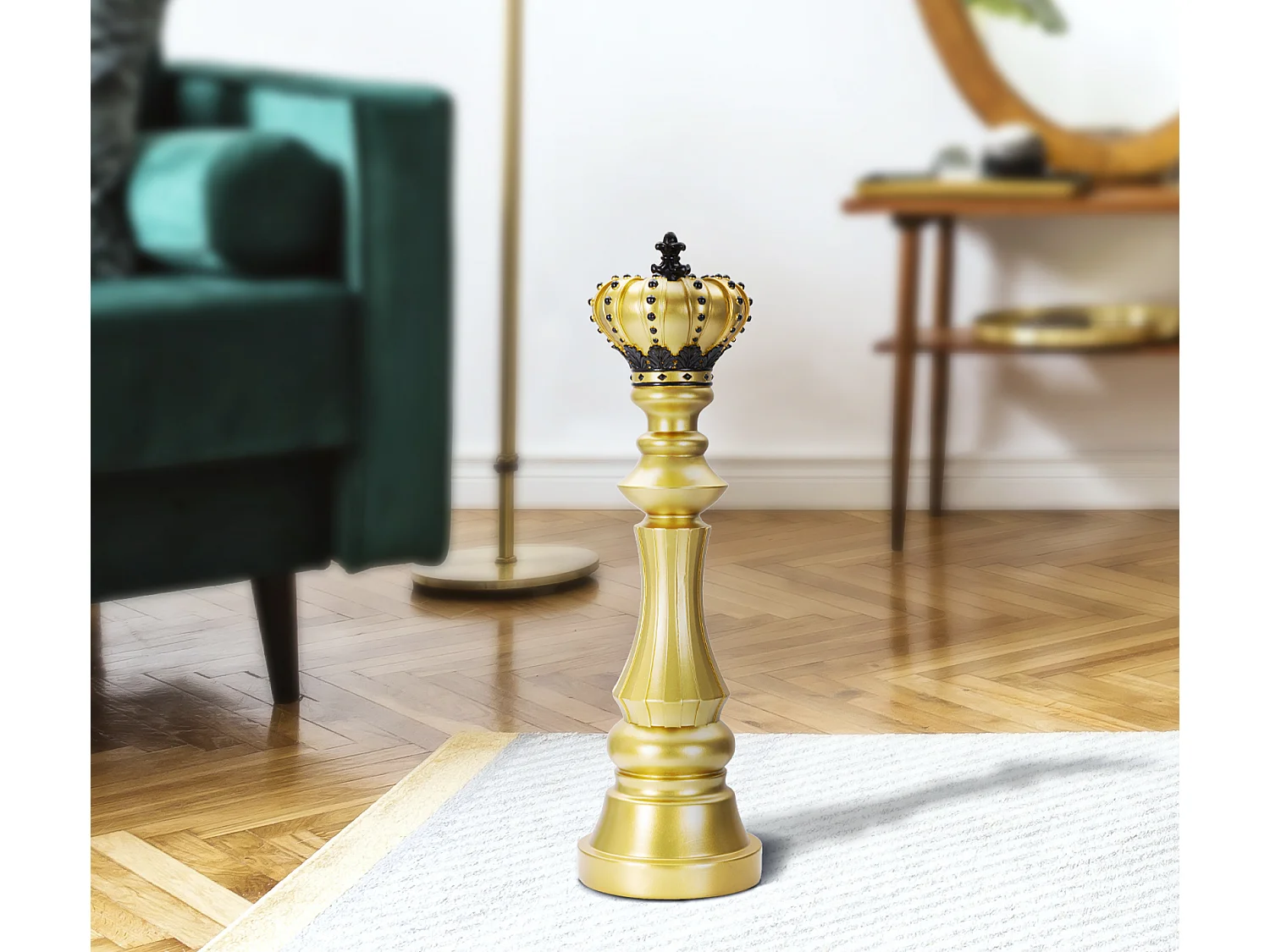 Re degli scacchi in resina dorato e nero Ø cm 14x50
