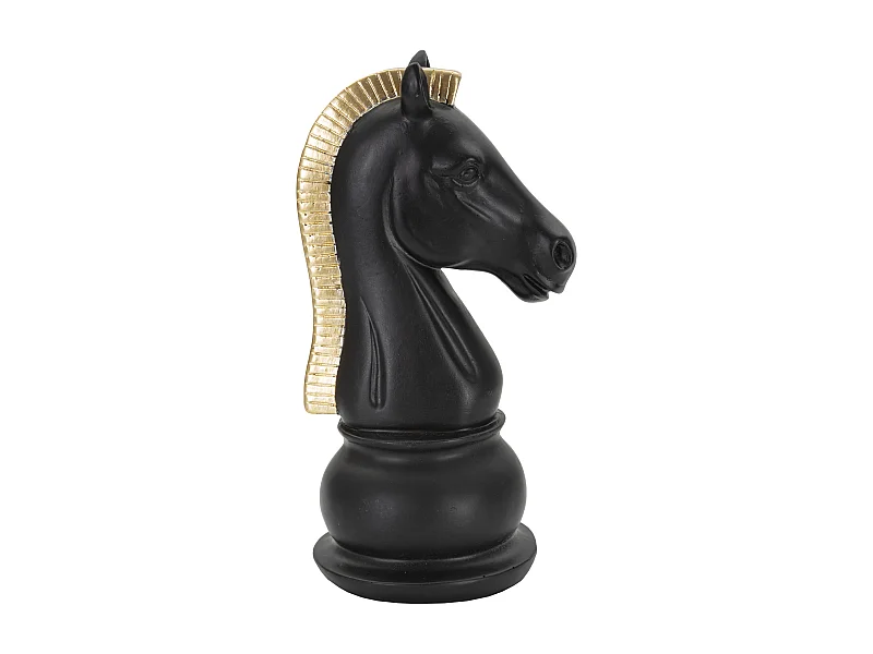 Cavallo degli scacchi in resina nero e dorato Ø cm 10,5x8,5x19